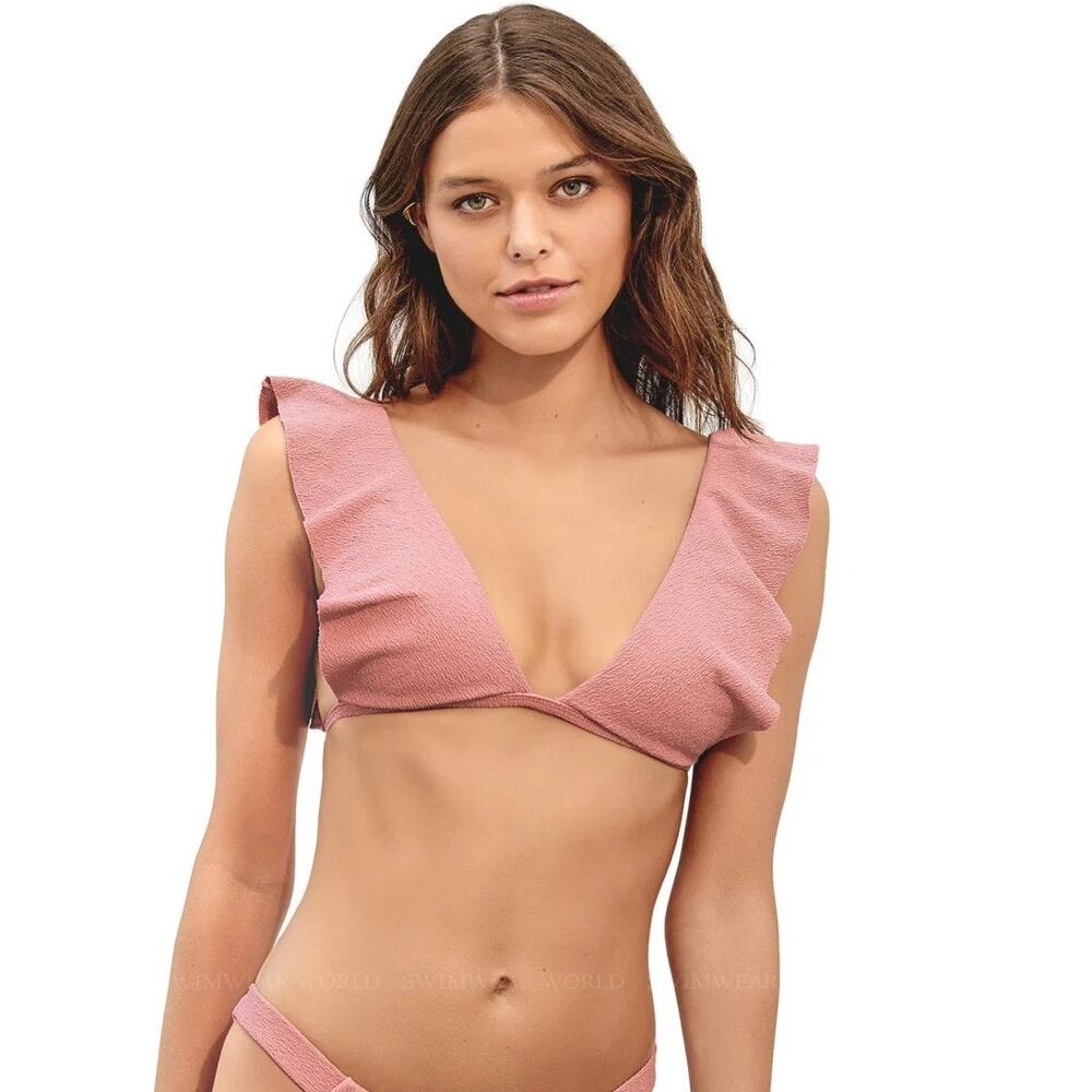Vix Swimwear Liz Bikini Top Ruffle Textured Swim Beach Resort Boho Chic Summer S